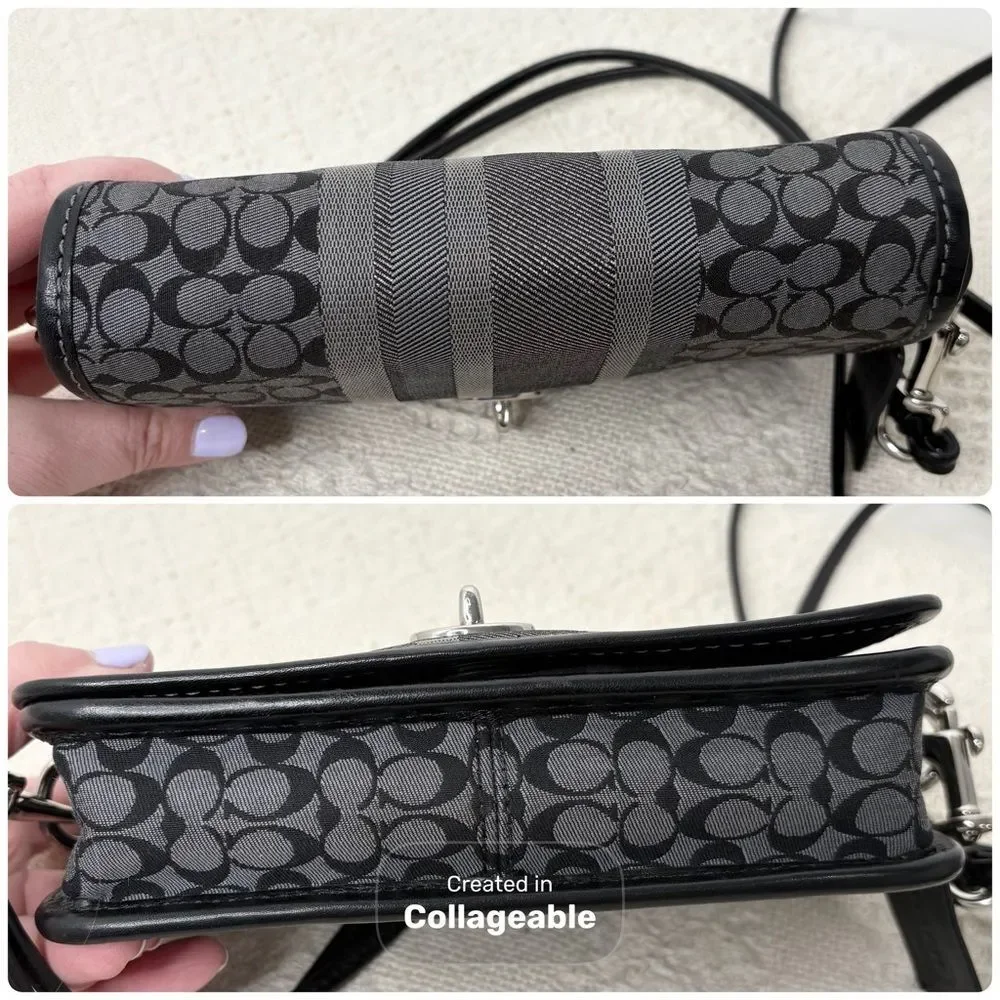 Coach Legacy Signature Stripe Penny Shoulder Bag 19919 Black Grey Silver Mini